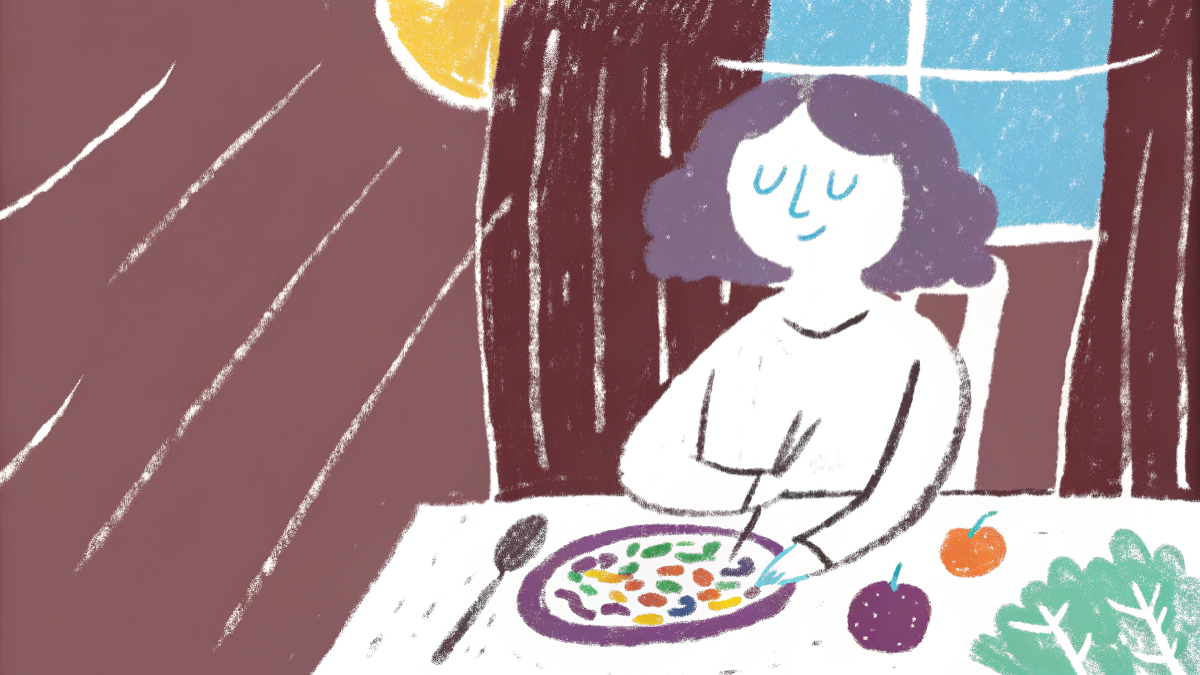 Intuitive eating for beginners hero image showing woman enjoying balanced meal without diet restrictions