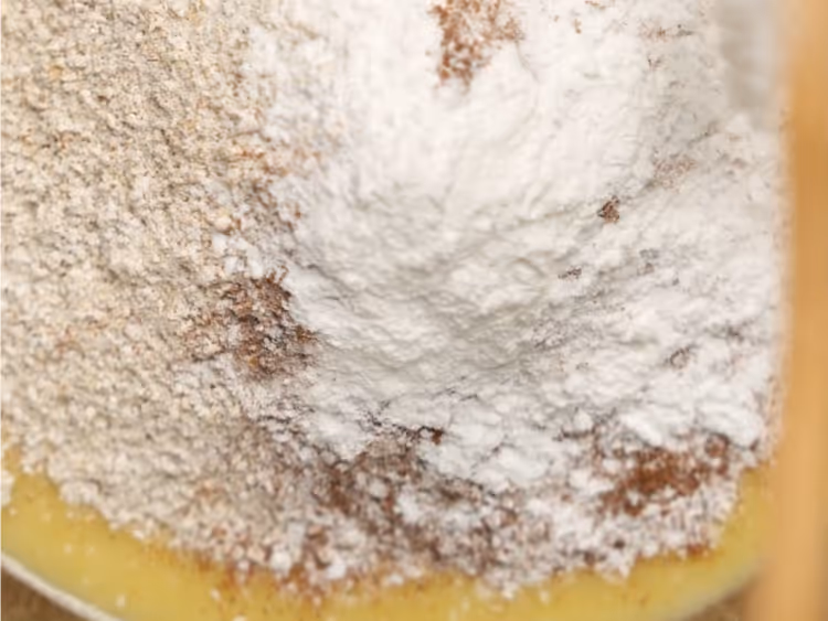 Stir-in-oat-flour,-cinnamon,-baking-powder,-and-salt-until-just-combined