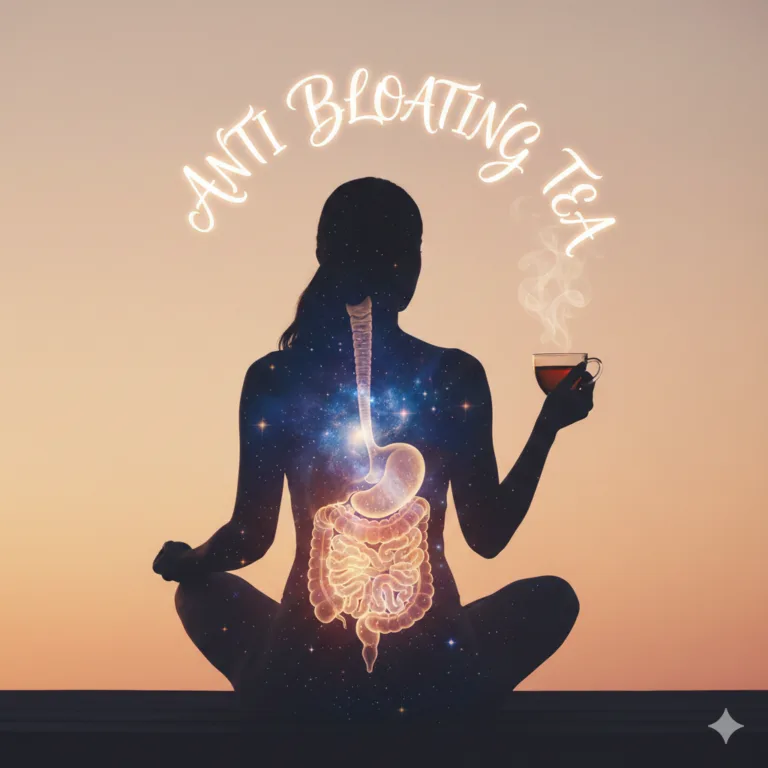 Selection of anti bloating tea including peppermint, ginger, and fennel tea in clear cups