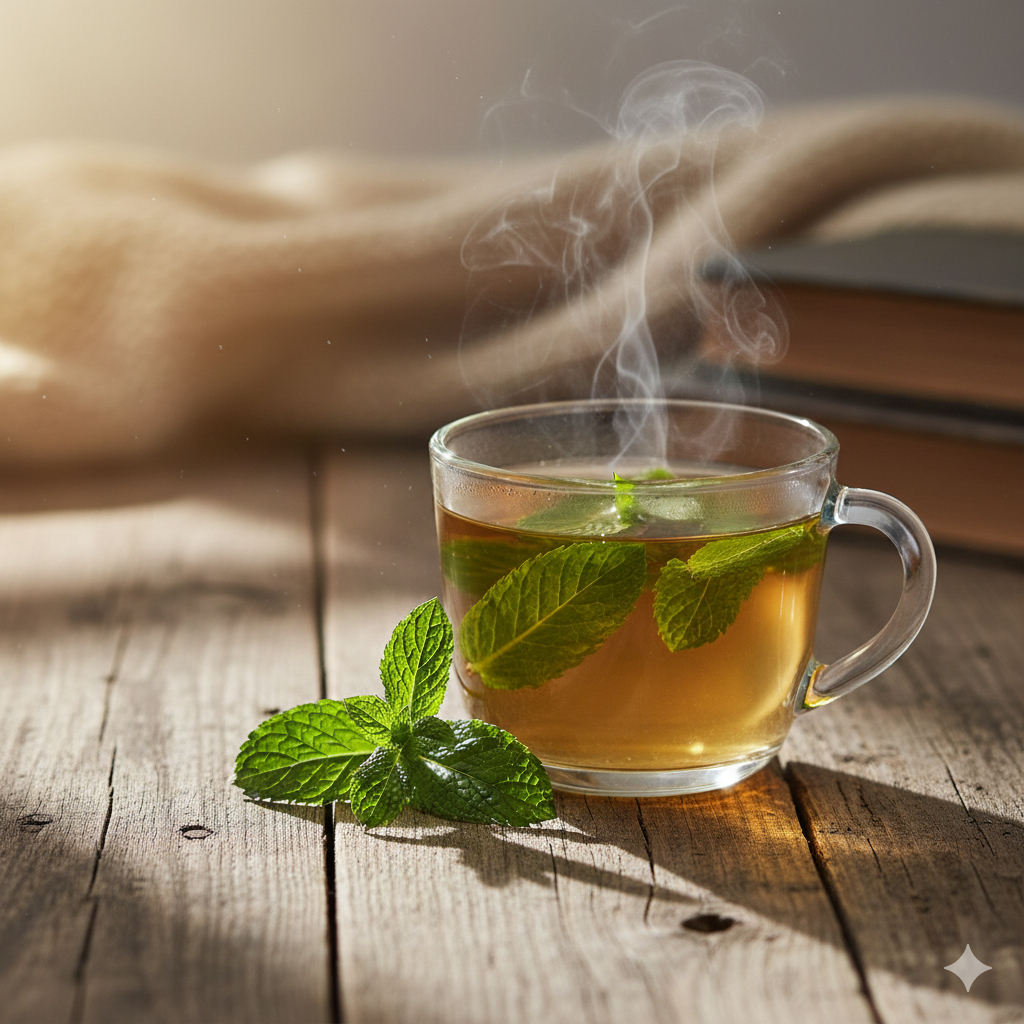 cup of peppermint tea with fresh mint 