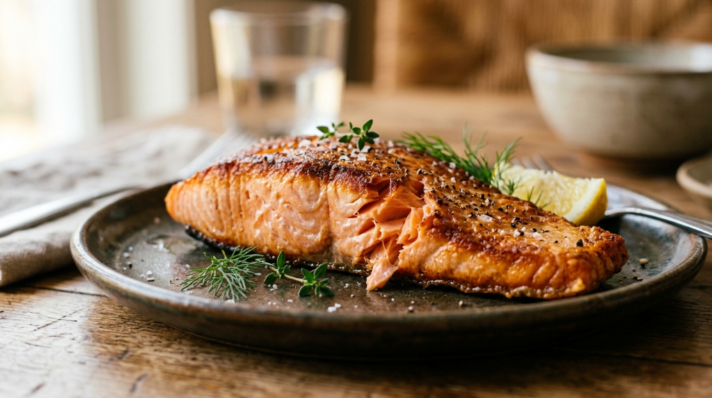 cooked salamon in dish