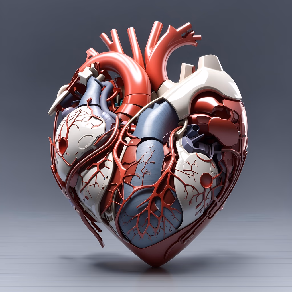 3D illustration of a human heart showing the organ's anatomy, used as a visual aid for understanding aortic dissection