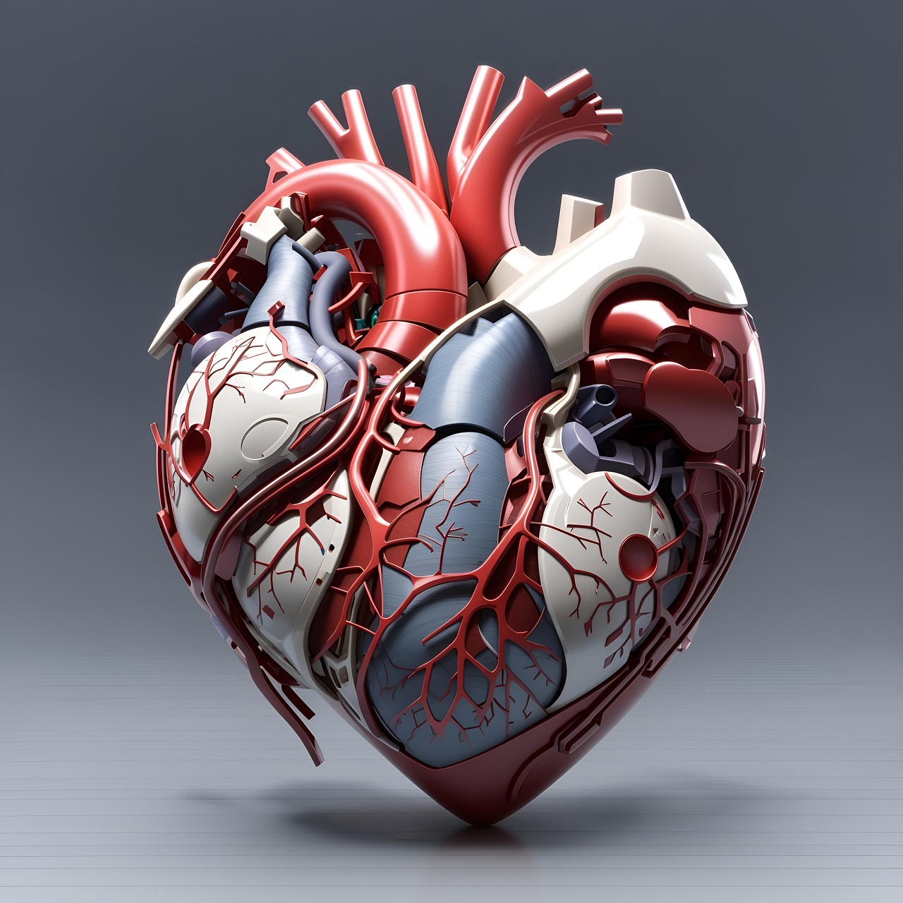 3D illustration of a human heart showing the organ's anatomy, used as a visual aid for understanding aortic dissection